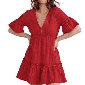Billabong Red Sincerely Jules Lovers Wish V Neck Mid Thigh Dress Size Small